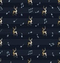 Musical background. Golden deer, musical notes and stave. Royalty Free Stock Photo